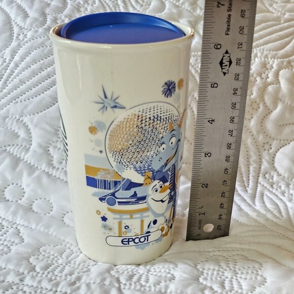 Disney Epcot 50th Anniversary Starbucks 12 Oz Ceramic Tumbler With Blue Lid - Picture 7 of 7